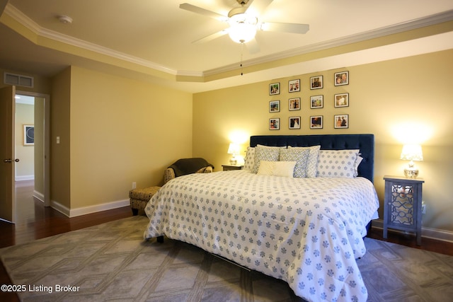 803 Urton Woods Way, Louisville, KY 40243 - bedroom featuring baseboards, crown molding, wood finished floors, and ceiling fan