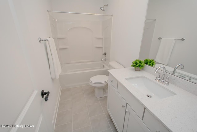 full bathroom with vanity, toilet, tile patterned flooring, and bathtub / shower combination
