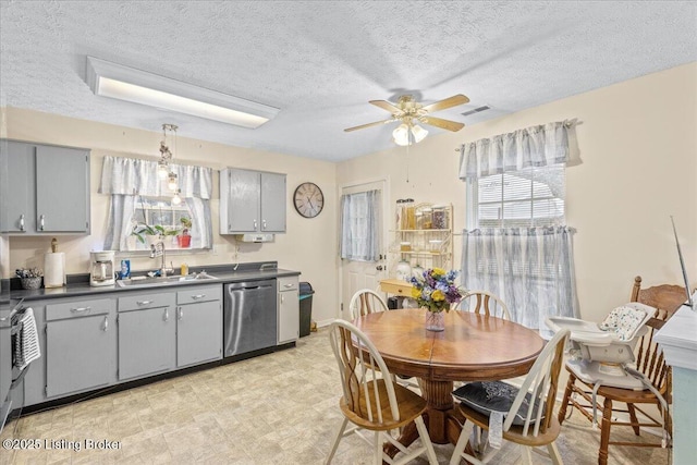 1312 Cedar Springs Pkwy, La Grange, KY 40031 - kitchen with a sink, dark countertops, gray cabinets, and dishwasher