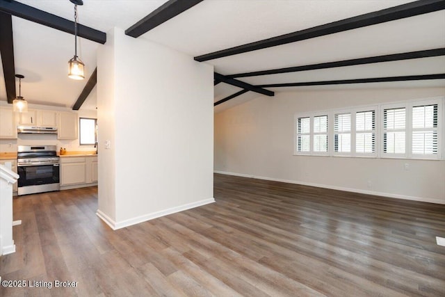 4804 Mike Ct, Louisville, KY 40291 - unfurnished living room with a wealth of natural light, baseboards, and lofted ceiling with beams