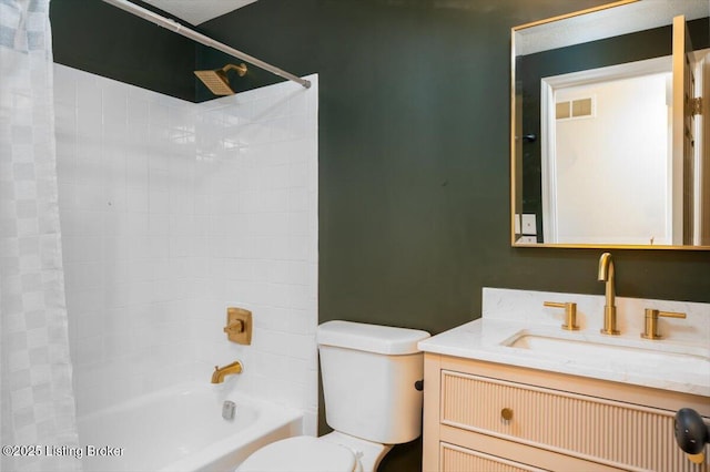 4804 Mike Ct, Louisville, KY 40291 - bathroom with shower / bath combination with curtain, toilet, visible vents, and vanity
