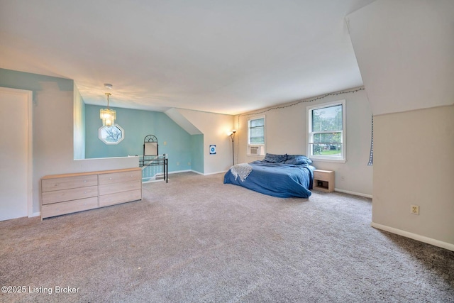 7110 Textile Ave, Louisville, KY 40258 - bedroom featuring carpet flooring, baseboards, lofted ceiling, and cooling unit