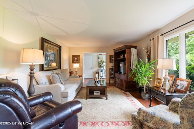 living room with wood finished floors