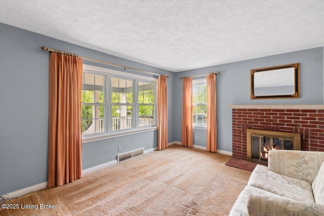 8004 Sherry Lynn Ct, Louisville, KY 40228 - carpeted living room with a textured ceiling, baseboards, and a fireplace