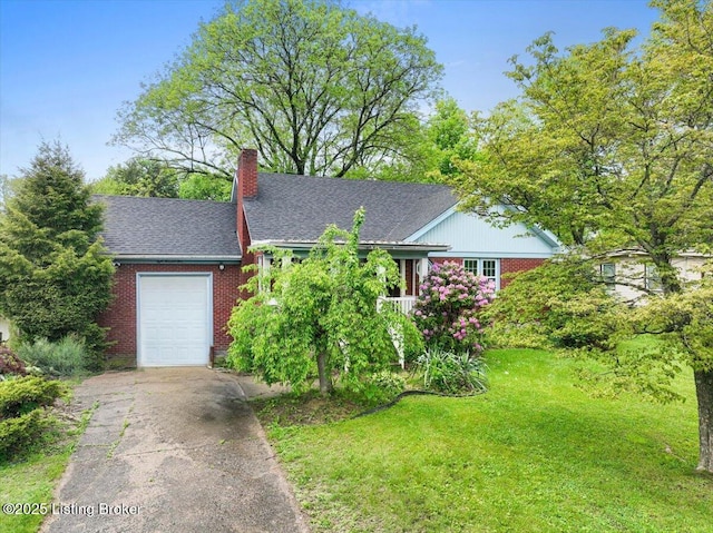 8004 Sherry Lynn Ct, Louisville, KY 40228 - view of front of house with brick siding, a chimney, concrete driveway, and a front yard