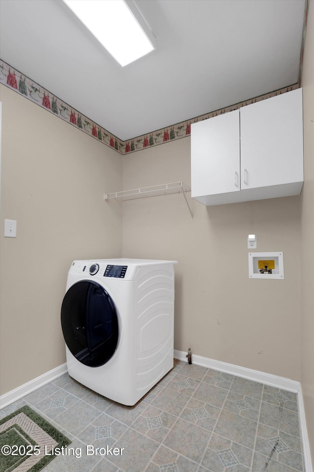 7728 Cottage Cove Way, Louisville, KY 40214 - laundry area featuring washer / clothes dryer, cabinet space, and baseboards
