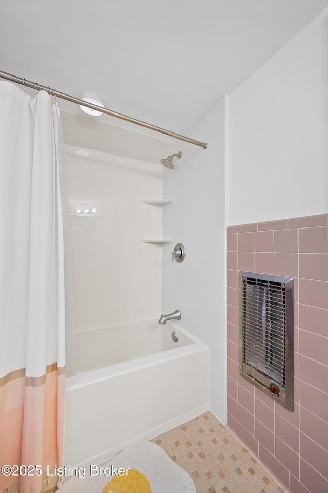 17 Denham Rd, Louisville, KY 40205 - bathroom featuring shower / bath combo and a tile fireplace