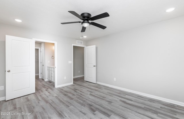 4612 Clayton Ter, Louisville, KY 40214 - unfurnished bedroom featuring baseboards, light wood-type flooring, recessed lighting, a ceiling fan, and ensuite bath