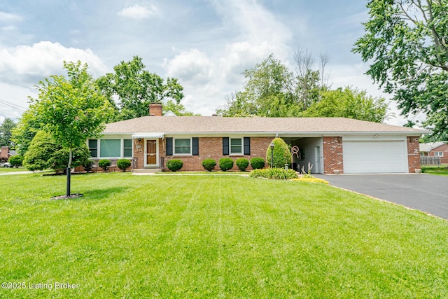 4305 Darbrook Rd, Louisville, KY 40207 - single story home featuring brick siding, a garage, a chimney, driveway, and a front yard