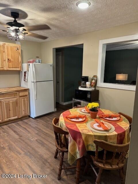 116 Spring Meadow Cir, Campbellsville, KY 42718 - dining space with a textured ceiling, dark wood-type flooring, and ceiling fan