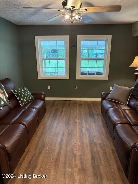 116 Spring Meadow Cir, Campbellsville, KY 42718 - living room featuring wood finished floors, healthy amount of natural light, a ceiling fan, and baseboards