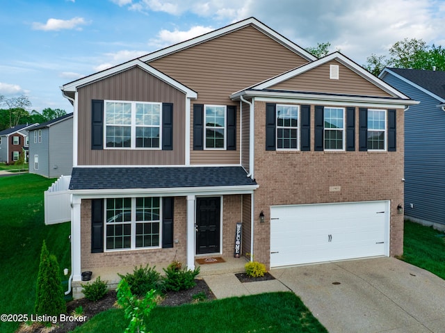 11905 Parkside Vista Ln, Louisville, KY 40229 - traditional-style house featuring an attached garage, brick siding, concrete driveway, and a front lawn