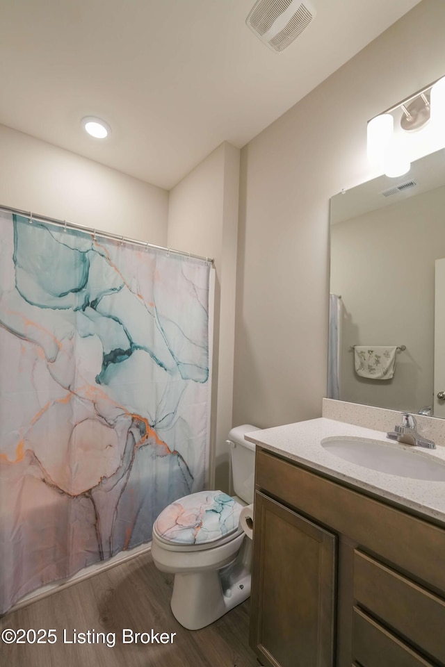 11905 Parkside Vista Ln, Louisville, KY 40229 - full bathroom featuring wood finished floors, vanity, toilet, and curtained shower