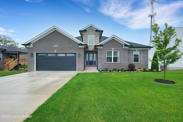 361 Williamsburg Dr, Mt Washington, KY 40047 - view of front facade with an attached garage, concrete driveway, brick siding, and a front lawn
