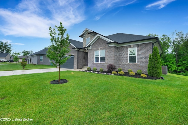 361 Williamsburg Dr, Mt Washington, KY 40047 - craftsman-style house featuring driveway, brick siding, an attached garage, a front yard, and central air condition unit