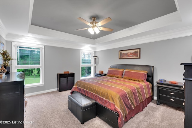 361 Williamsburg Dr, Mt Washington, KY 40047 - carpeted bedroom featuring a raised ceiling, ornamental molding, baseboards, and a ceiling fan