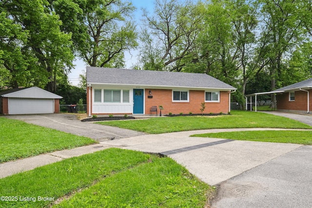 3113 Aires Ct, Louisville, KY 40220 - view of front of property featuring a garage, an outbuilding, a front lawn, and brick siding