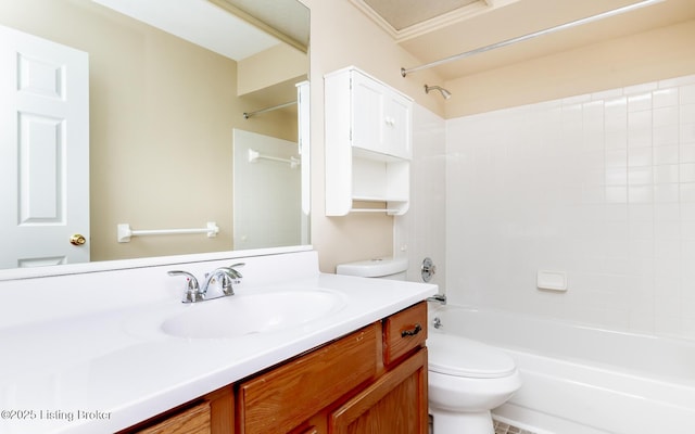 full bathroom with toilet, shower / bathtub combination, and vanity