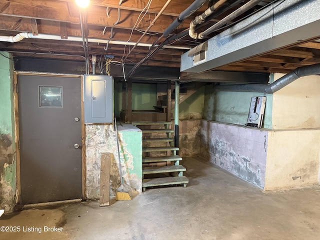 612 Ervay Ave, Louisville, KY 40217 - unfinished basement featuring electric panel and stairs