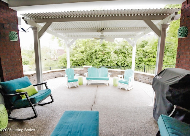 8812 Sanctuary Ln, Louisville, KY 40291 - view of patio / terrace with fence, a pergola, and area for grilling