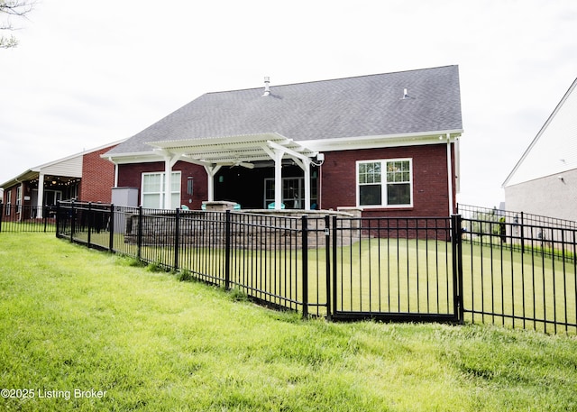 8812 Sanctuary Ln, Louisville, KY 40291 - back of house featuring a pergola, brick siding, and a shingled roof