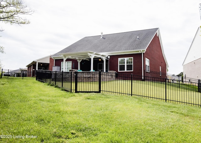 8812 Sanctuary Ln, Louisville, KY 40291 - rear view of property with a pergola, brick siding, and roof with shingles