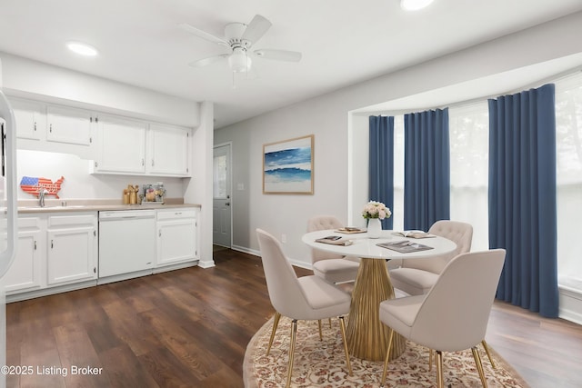 7208 Ridge Creek Rd, Louisville, KY 40291 - dining space with dark wood finished floors, ceiling fan, baseboards, and recessed lighting