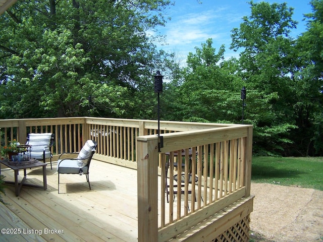 132 Goodloe Ave, Bloomfield, KY 40008 - deck featuring view of wooded area