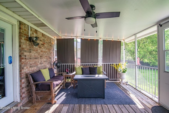 395 Poplar Trce, Elizabethtown, KY 42701 - deck with an outdoor living space with a fire pit and a ceiling fan