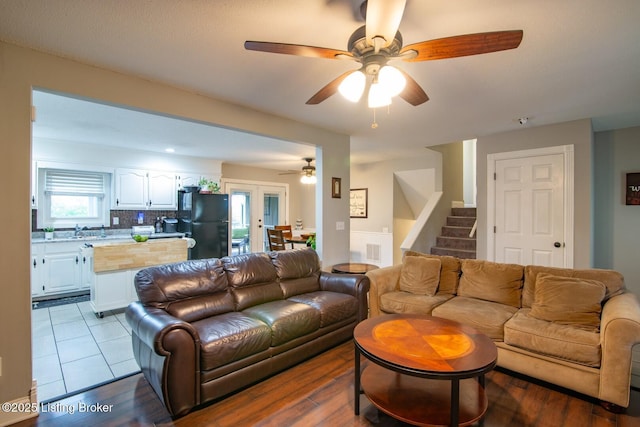 395 Poplar Trce, Elizabethtown, KY 42701 - living room featuring stairs, ceiling fan, and wood finished floors