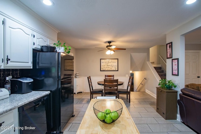 395 Poplar Trce, Elizabethtown, KY 42701 - kitchen featuring dishwasher, recessed lighting, white cabinetry, ceiling fan, and light tile patterned flooring