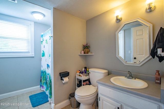 395 Poplar Trce, Elizabethtown, KY 42701 - bathroom featuring toilet, tile patterned flooring, vanity, a shower with shower curtain, and baseboards