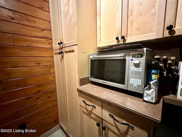 2212 Duff Rd, Leitchfield, KY 42754 - kitchen view of stainless steel microwave and wooden walls
