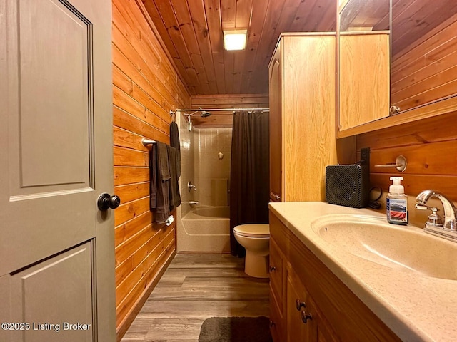 2212 Duff Rd, Leitchfield, KY 42754 - bathroom with wooden walls, wood ceiling, vanity, toilet, and wood finished floors