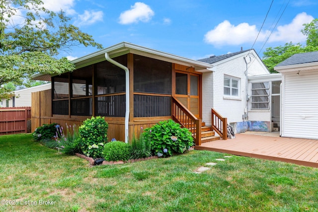 2804 Mayford Way, Louisville, KY 40220 - rear view of house featuring a sunroom, a deck, and brick siding