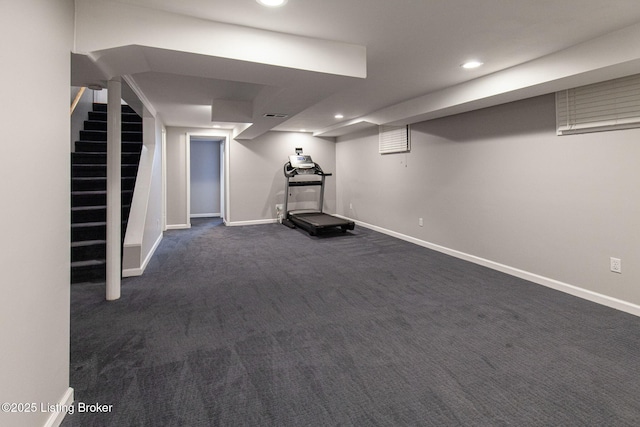 2804 Mayford Way, Louisville, KY 40220 - finished basement with stairs, recessed lighting, and dark carpet