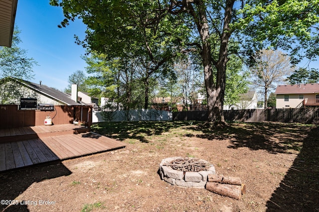 10707 Hickory Cove Ct, Louisville, KY 40245 - fenced backyard featuring an outdoor fire pit and a wooden deck
