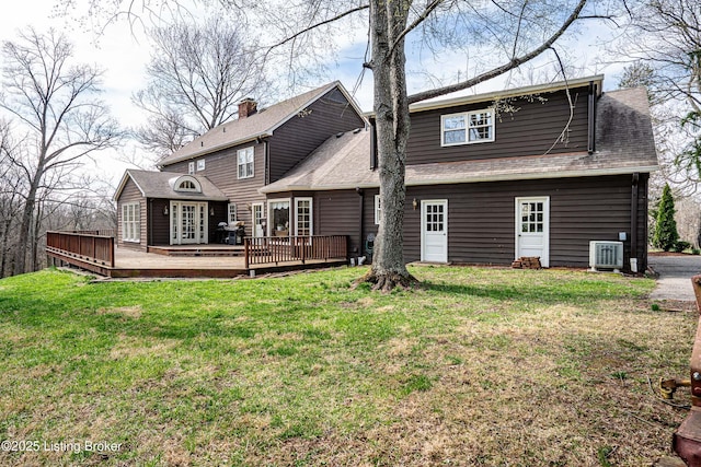 1309 S Buckeye Ln, Goshen, KY 40026 - rear view of property with a deck, central air condition unit, and a yard