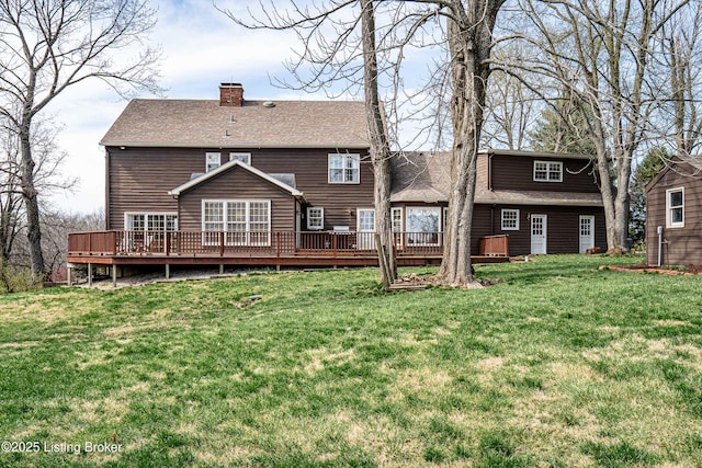 1309 S Buckeye Ln, Goshen, KY 40026 - rear view of property with a chimney, a wooden deck, and a lawn