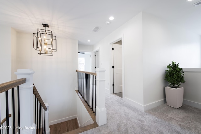 4227 Stilger Cir, Louisville, KY 40299 - hall featuring an upstairs landing, recessed lighting, a chandelier, baseboards, and carpet flooring