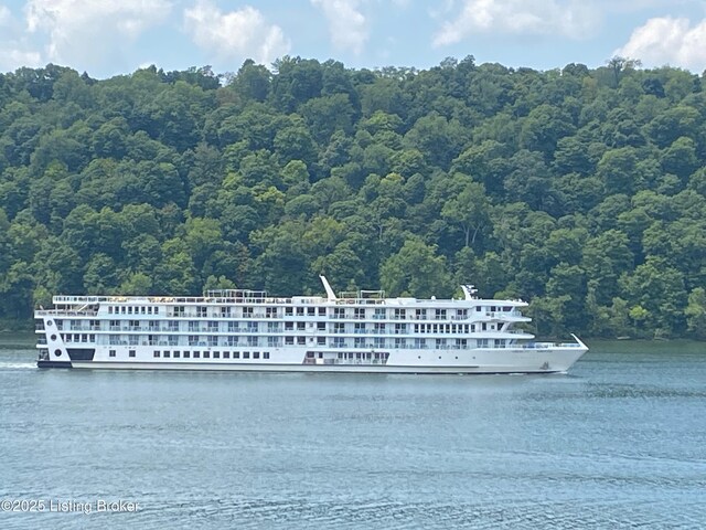 water view featuring a heavily wooded area