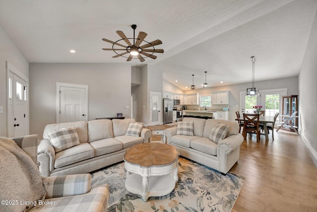 90 Glenn Eagle Rd, Brandenburg, KY 40108 - living room featuring recessed lighting, light wood-style floors, a ceiling fan, and baseboards