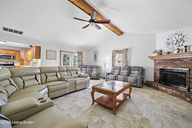 7601 Greenfield Ave, Louisville, KY 40214 - living room with a brick fireplace and ceiling fan
