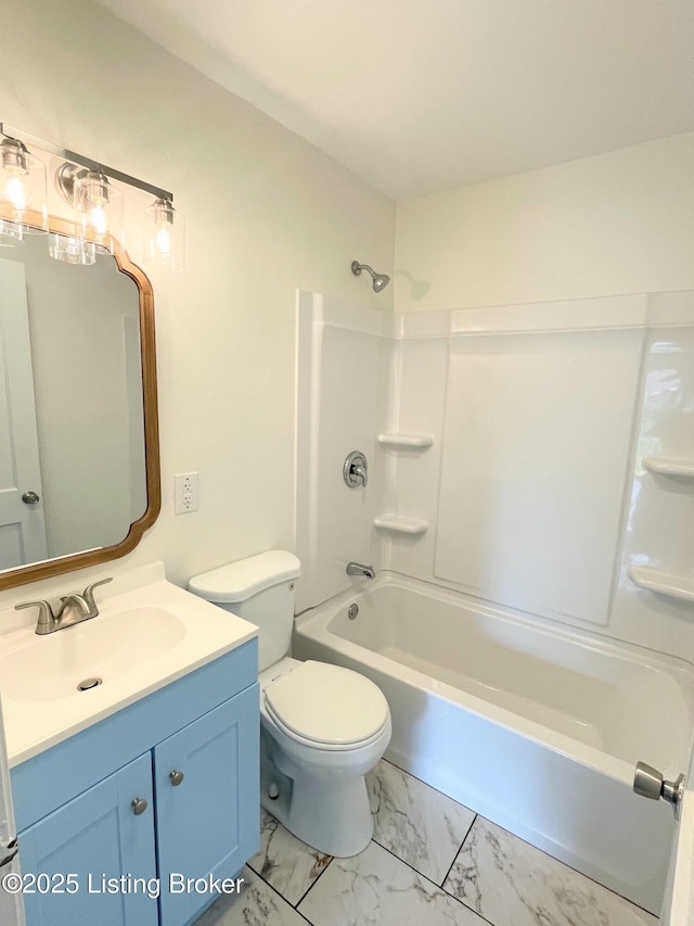 3004 Wayne Rd, Louisville, KY 40216 - bathroom with marble finish flooring, vanity, toilet, and shower / tub combination