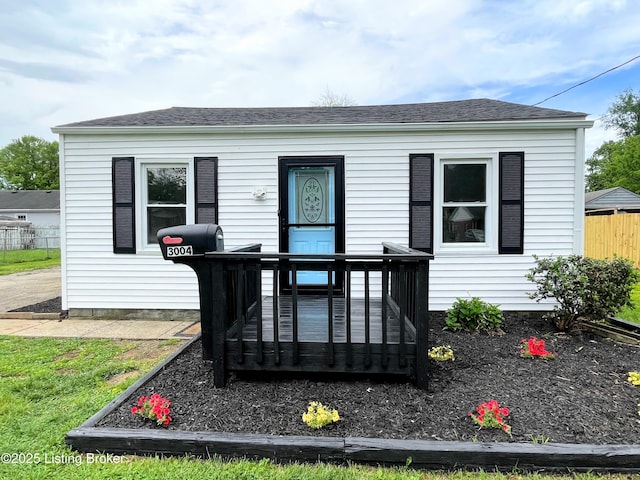 3004 Wayne Rd, Louisville, KY 40216 - rear view of property with fence, a wooden deck, and a shingled roof