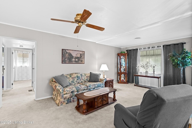200 Derby Ave, Louisville, KY 40218 - living area featuring carpet, a ceiling fan, baseboards, and attic access