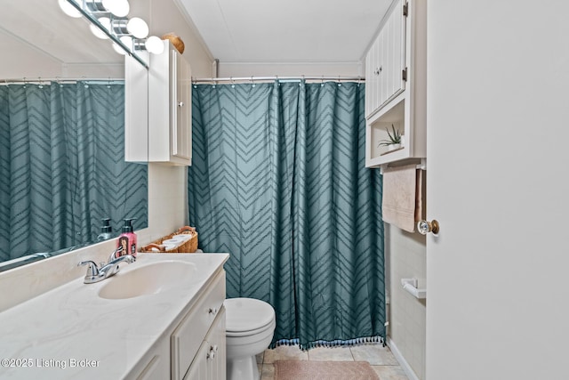 200 Derby Ave, Louisville, KY 40218 - bathroom with vanity, toilet, tile patterned flooring, and a shower with shower curtain