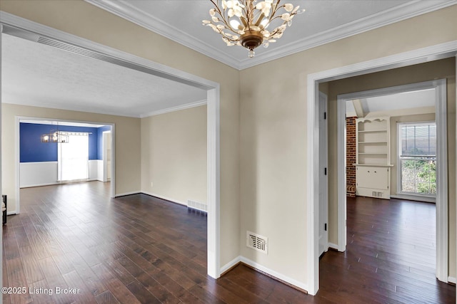 7208 Iron Gate Ct, Louisville, KY 40241 - empty room featuring a chandelier, dark wood finished floors, healthy amount of natural light, ornamental molding, and baseboards