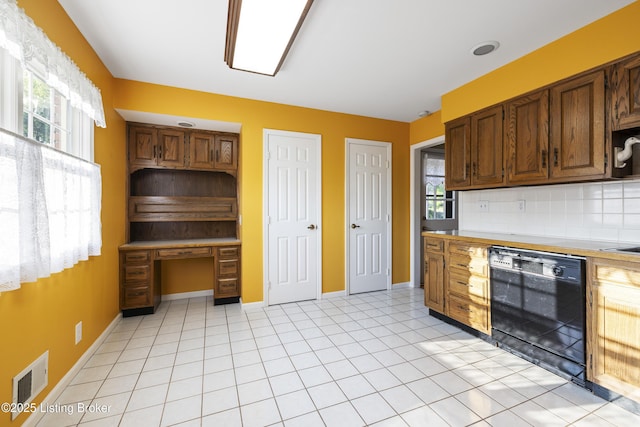12100 Edenwood Dr, Louisville, KY 40243 - kitchen with dishwasher, decorative backsplash, light countertops, baseboards, and a desk