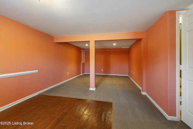 12100 Edenwood Dr, Louisville, KY 40243 - finished basement with baseboards, wood finished floors, and recessed lighting